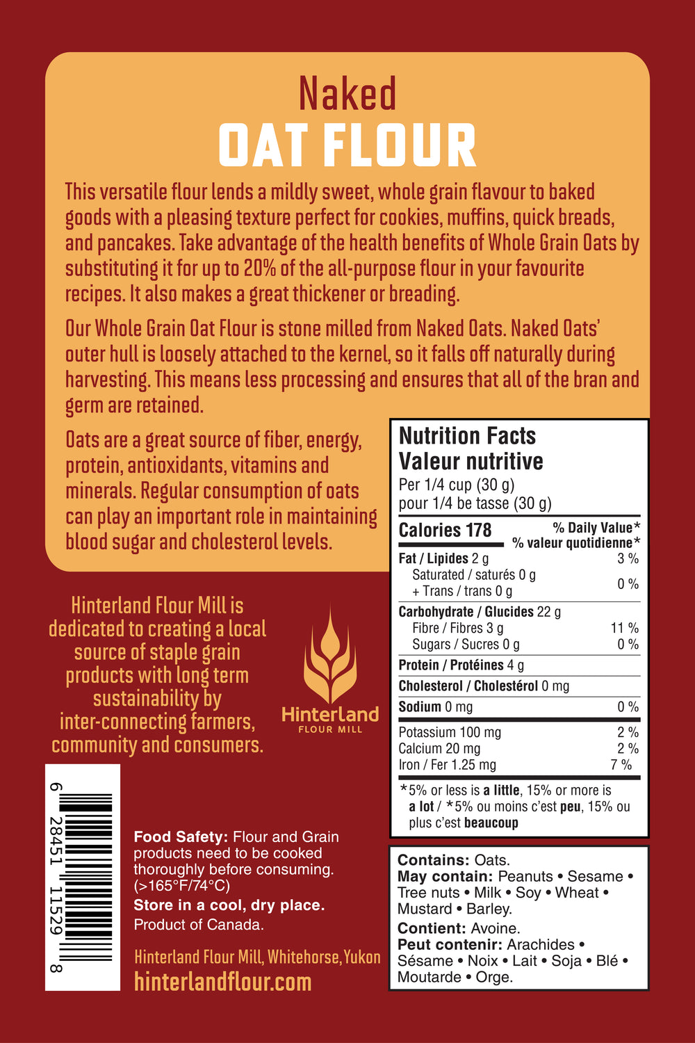 Back label for Naked Oat Flour