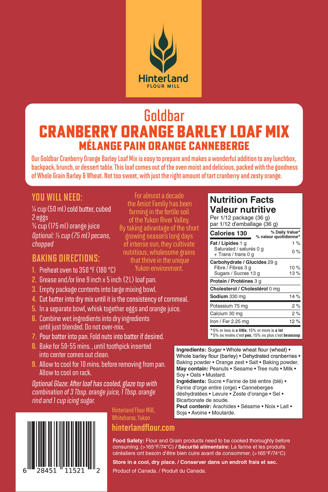 Goldbar Cranberry Orange Barley Loaf Mix